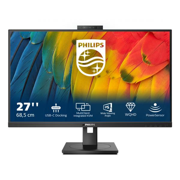 PHILIPS MONITOR 27 WLED IPS 16:9 QHD 4MS, DP/HDMI, USB-C DOCKING, WEBCAM, PIVOT, MULTIMEDIALE - immagine prodotto