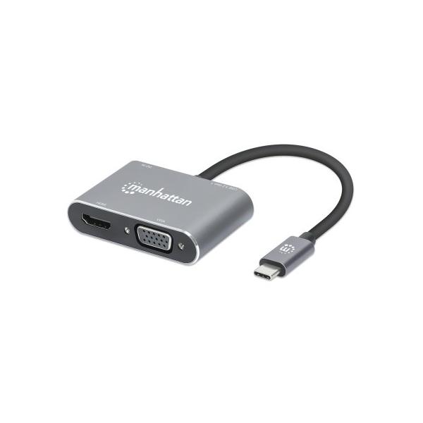 Manhattan Grigio Siderale Docking Station Usb-C® Usb-C To Hdmi & Vga 4-In-1 Docking-Konverter Adatto Per Marchio: Universale Alimentazione Usb-C® - Immagine 2