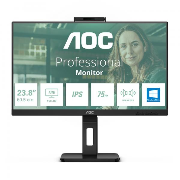 AOC MONITOR 23,8 LED IPS FHD 16:9 4MS 300 CDM, WEBCAM, USB-C, PIVOT, DP/HDMI, MULTIMEDIALE - immagine prodotto