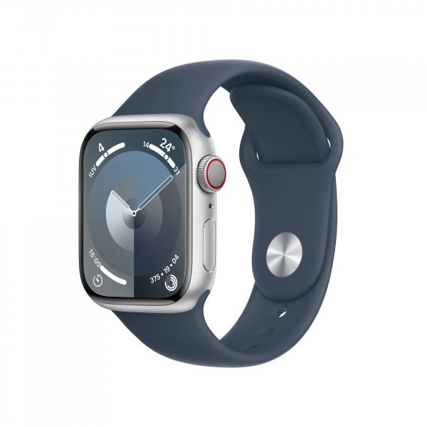 Apple Watch Serie 9 Cell 41mm Aluminium Silver Sport Band Storm Blue S/M MRHV3QL/A 195949022180