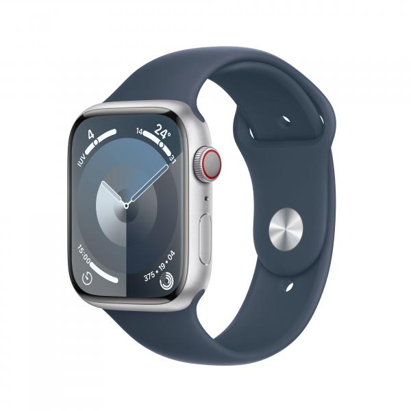 Apple Watch Serie 9 Cell 45mm Aluminium Silver Sport Band Storm Blue M/L MRMH3QL/A 195949024726