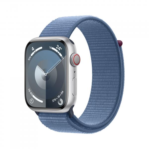 Apple Watch Serie 9 Cell 45mm Aluminium Silver Sport Loop Winter Blue MRMJ3QL/A 195949024832