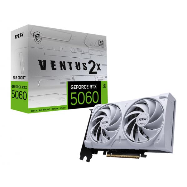 MSI VGA GEFORCE RTX 5060, RTX 5060 8G VENTUS 2X OC WHITE, 8GB GDDR7, HDMI/DP*3, ATX, DUAL FAN, OC, B - immagine prodotto