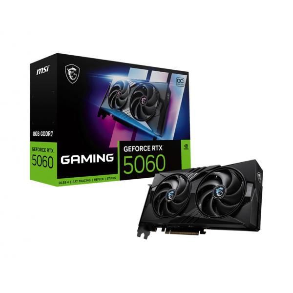 MSI VGA GEFORCE RTX 5060, RTX 5060 8G GAMING OC, 8GB GDDR7, HDMI/DP*3, ATX, DUAL FAN, OC - immagine prodotto