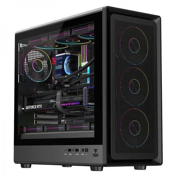 ITEK CASE MESHCORE 36B GAMING TOWER ATX 4x14CM ARGB FAN 2xUSB3 TYPE-C TEMP GLASS SIDE PANEL - immagine prodotto