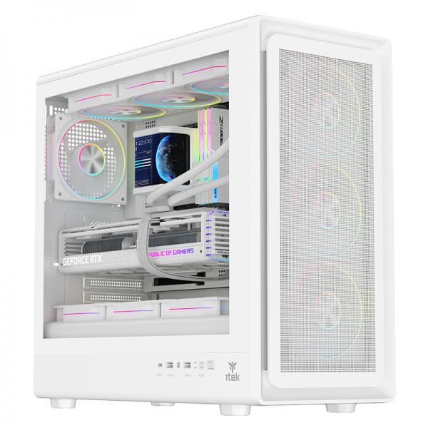 ITEK CASE MESHCORE 36W GAMING TOWER ATX 4x14CM ARGB FAN 2xUSB3 TYPE-C TEMP GLASS SIDE PANEL WHI - immagine prodotto