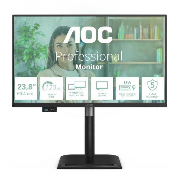 AOC MONITOR 23,8 LED IPS FHD 16:9 120Hz, REG ALTEZZA, USB-C - immagine prodotto