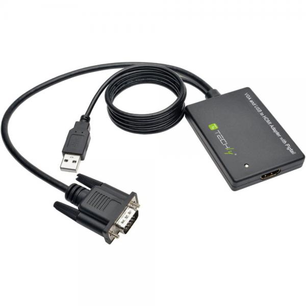 Techly Adattatore Convertitore VGA a HDMI con Supporto Audio via USB
