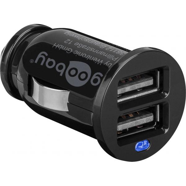 Goobay Caricatore Compatto da Auto/Camion 2 porte USB max.12W/2.4A Nero