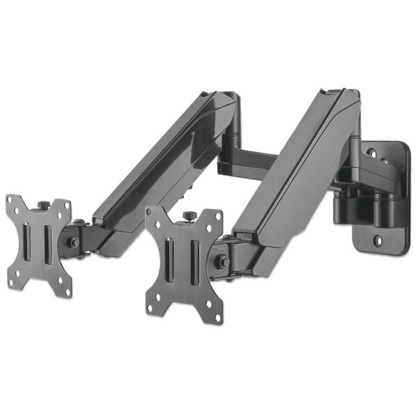 Manhattan Nero 461627 Supporto A Muro Per Monitor 2 Display: (S) 43,2 Cm (17) - 81,3 Cm (32) Ruotabile, Regolabile In Altezza, Inclinabile, Girevole - Immagine 2