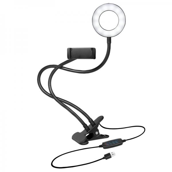 Ring Light LED USB con Supporto Telefono 360 Collo d Oca 10 Luminosità 3 Colori - Immagine 2